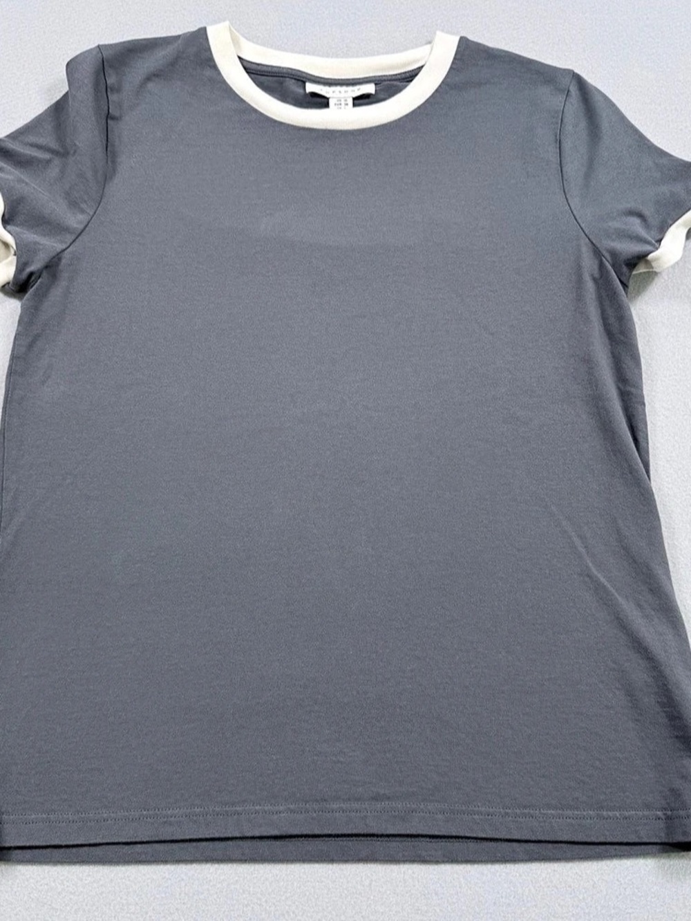 Topshop Contrast Ringer T-Shirt Gray & Cream Cotton Tee Size Medium